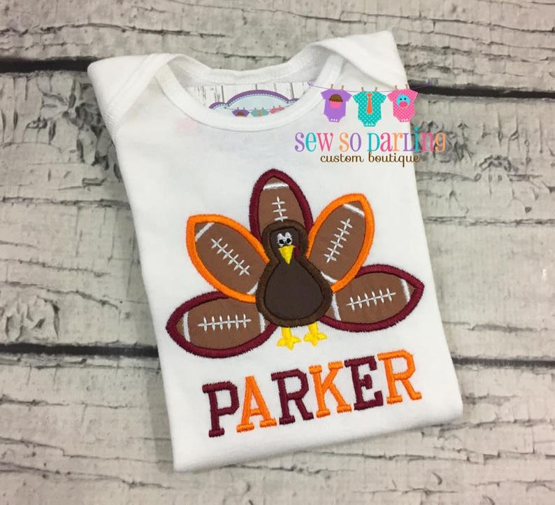 Turkey Football Baby Outfit Boy Baby Thanksgiving Outfit Thanksgiving Shirt Football Shirt teal and gold Turkey Shirt