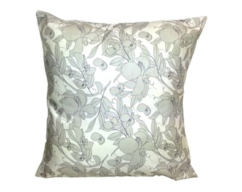 Beige/Navy 18" Pillow COVER, Floral Print accent pillow, decorative pillow, throw pillow, does not includes insert