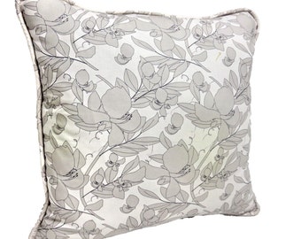 Beige and Navy 18 inch Floral Print accent pillow, decorative pillow, throw pillow, includes insert