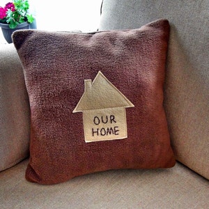 New Home Pillow, Cozy Soft Fleece, Specialty, Novelty, Gift, Our Home. Brown, Congratulations image 2