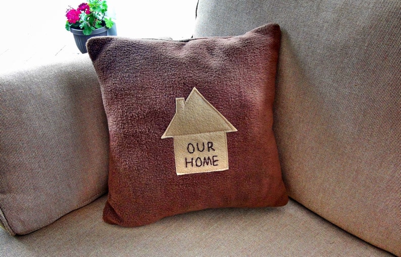 New Home Pillow, Cozy Soft Fleece, Specialty, Novelty, Gift, Our Home. Brown, Congratulations image 2