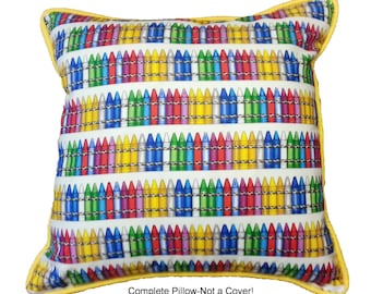 Reversible Crayon Pillow, Back to School Pillow, Dorm Decor, Kid's Pillow, Child Pillow, Decorative Pillow, includes insert
