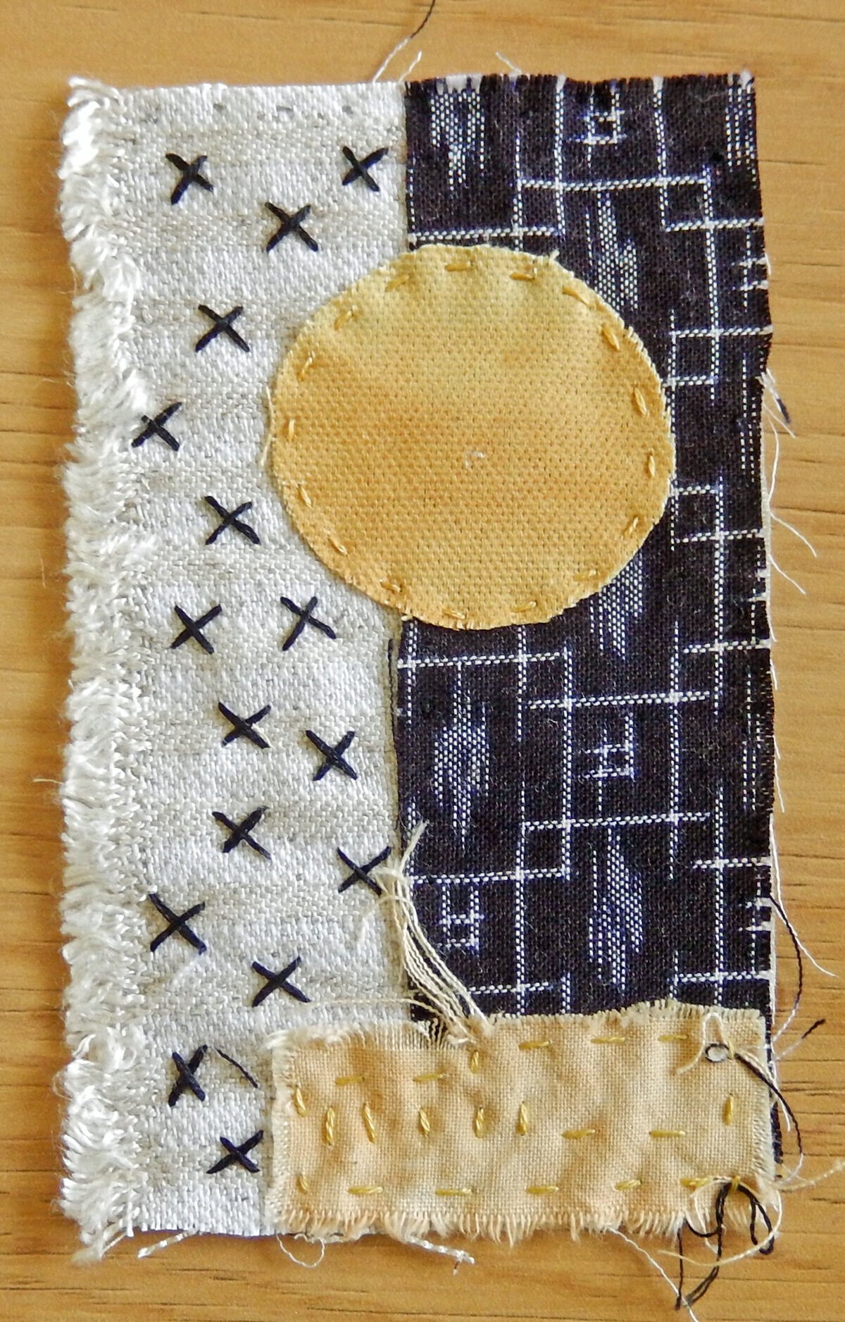 Textile Art Piece Golden Moon and Stars. Hand Stitched Art Etsy