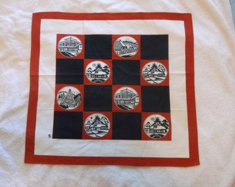 Japanese Furoshiko Wrapping Cloth Houses Red White Blue Cotton