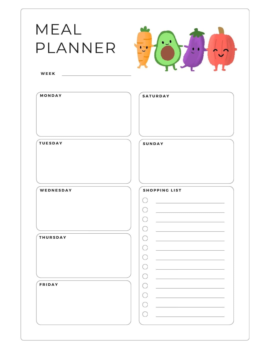 Weekly Meal Planner Template - Etsy