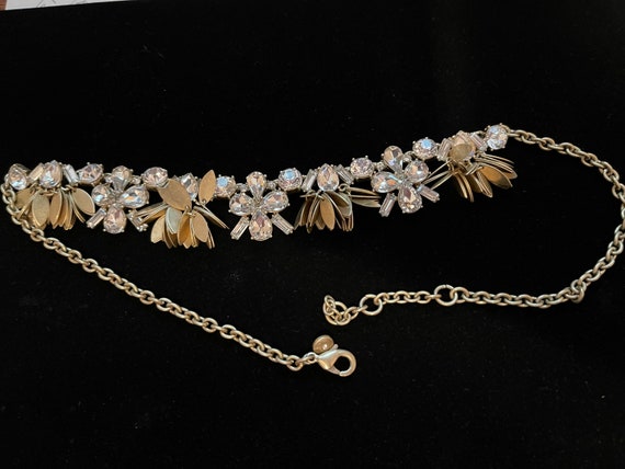 J. Crew Crystal and Gold Tone Leaf 