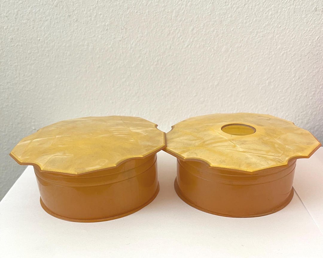 Pyralin Box Amber Set Pyralin Celluloid Vanity Set of 2 Powder Box & Hair Receiver ...