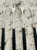 Vintage Stainless Fondue Forks 4 Piece Set Japan Serving Forks Black Handles