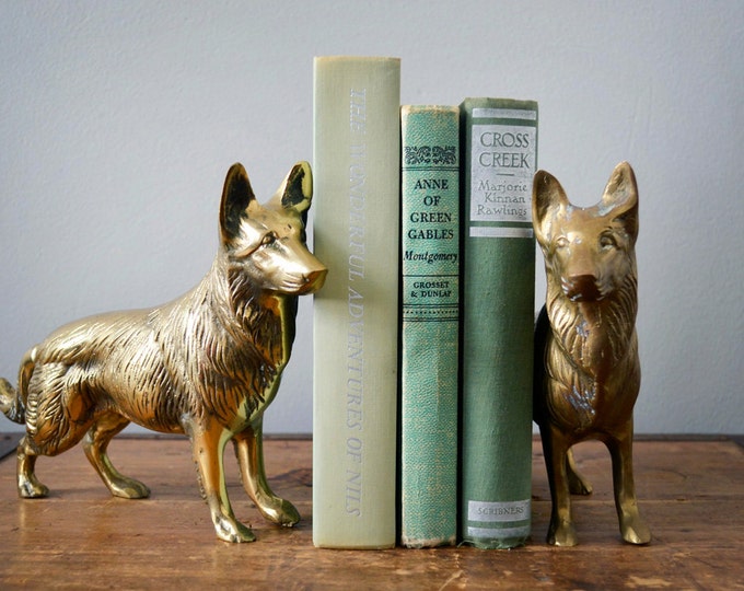 Brass Dog Bookends Brass German Shepherds Rustic Home Decor Vintage
