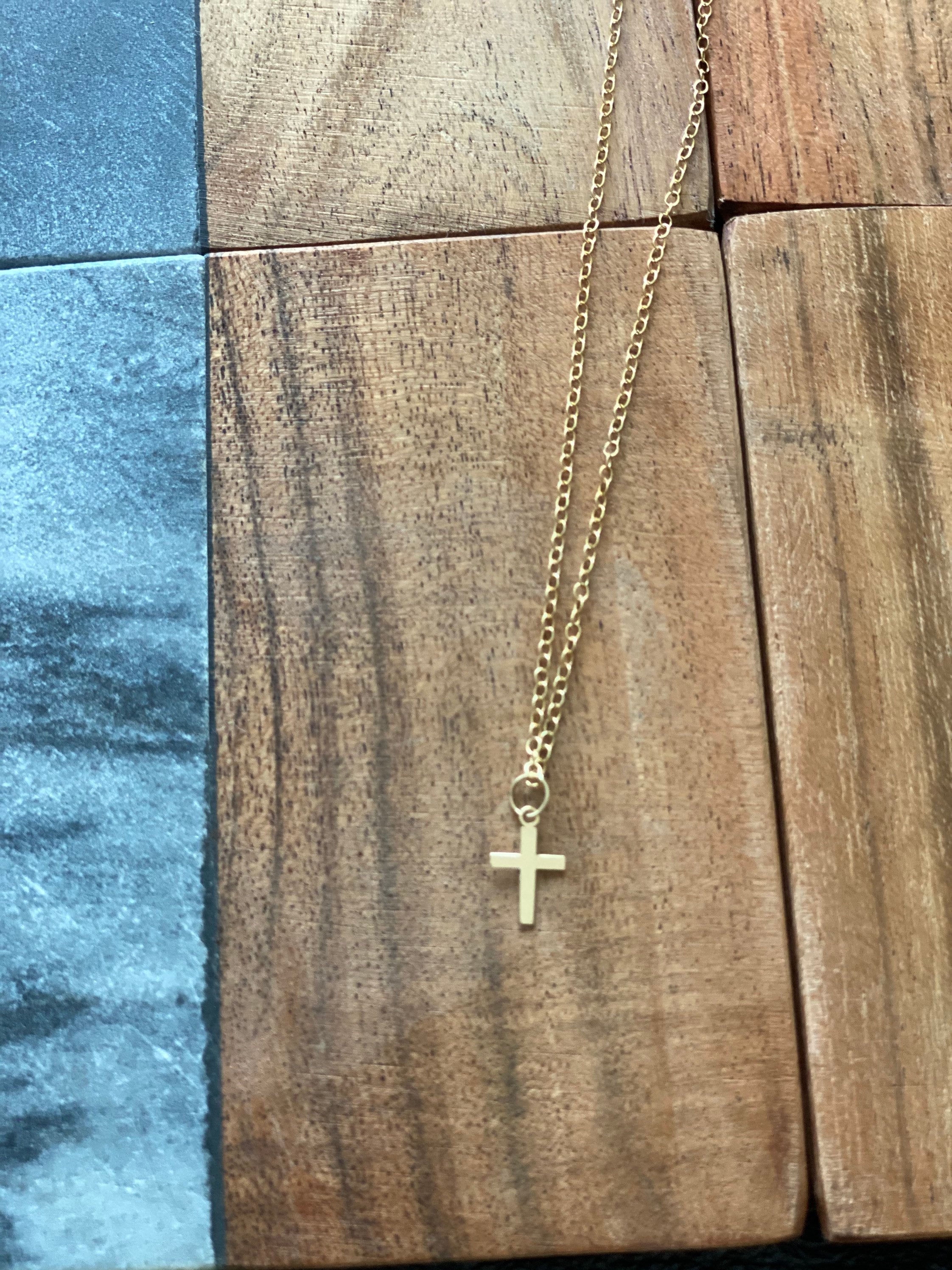 Tiny 14k gold cross necklace Dainty charm necklace Dainty | Etsy