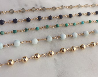 Crystal Beaded Necklace: 14k Gold Filled Layering Necklace