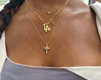 Gold Filled Baseball Fan Necklace: LA, NY Unisex Jewelry