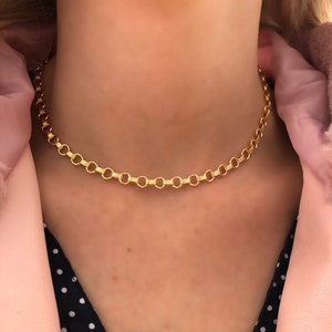 Thick link chain chocker, Gold filled or Sterling silver