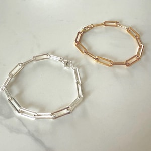 Chunky paper clip link bracelet, Gold rectangle link bracelet, Paper clip link bracelet, Gold or silver, Layering bracelet