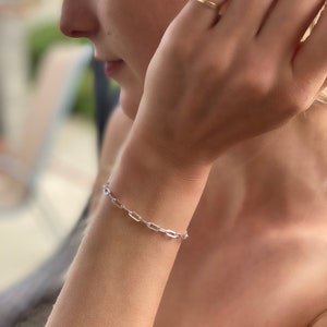 Rectangle link bracelet, paper clip link bracelet, Sterling silver link bracelet, stacking bracelet, Minimalist
