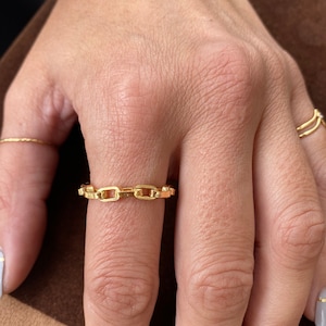 Dikke kettingring, schakelkettingring, 14k goud gevulde kettingring, stapelring