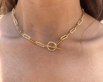 Paper Clip Chain Necklace:  Toggle Clasp
