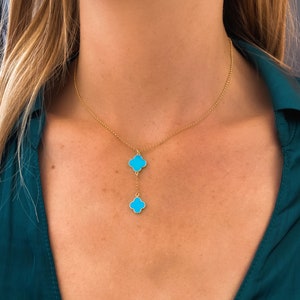 Double clover drop necklace, Dainty necklace, Minimalist
