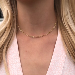 Small paper clip chain link necklace, Gold filled link choker, Dainty paper clip chain, Layering necklace, Minimalist