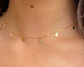 Circle Charm Choker: Sterling Silver or Gold Filled Minimalist Necklace