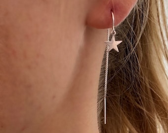 Sterling Silver Star Threader Earrings: Dainty Dangle Design