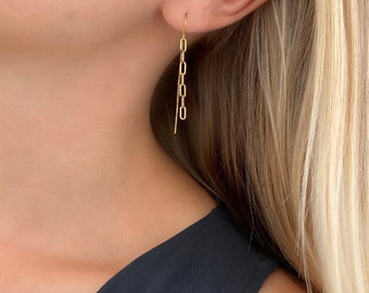 Gold Filled Paperclip Chain Threader Earrings: Sterling Silver Dangles