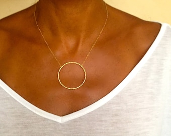 Large Vermeil Circle Pendant Necklace – 14k Gold Filled or Sterling Silver