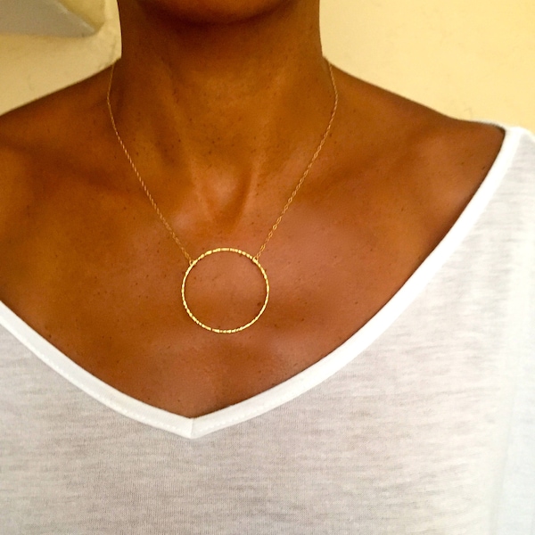 Collier pendentif cercle - Grand collier cercle en or - Collier cercle - gold filled 14 carats ou argent sterling