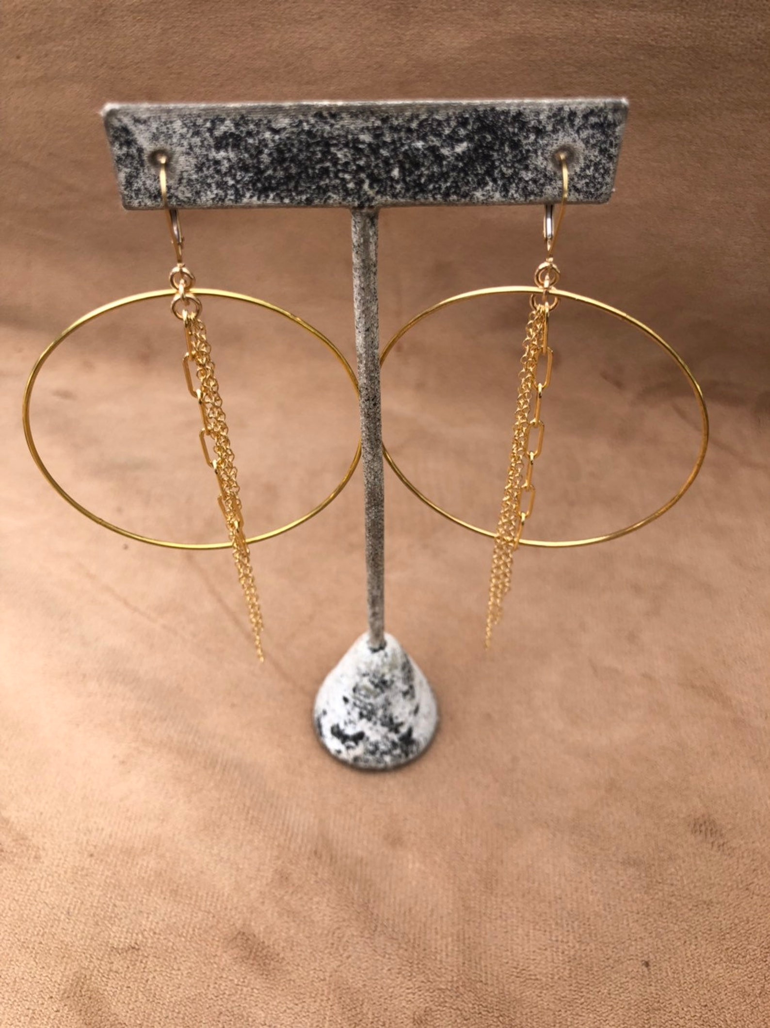 Dangle Hoop Earrings With Hanging Chains Chain Earrings Etsy