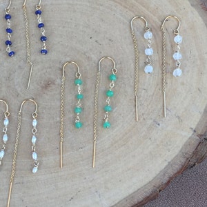 Gemstone Threader Earrings: 14k Gold Filled or Sterling Silver