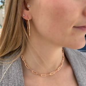 Rose Gold Filled Paper Clip Chain Necklace: Minimalist Layering Jewelry