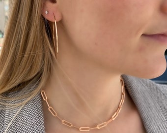 Rose Gold Filled Paper Clip Chain Necklace: Minimalist Layering Jewelry