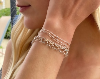 Sterling Silver Link Chain Bracelet or Anklet: Dainty stacking jewelry