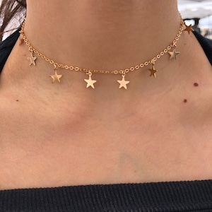 Star charm necklace, Star choker, Gold filled or sterling silver charm necklace, Gift for her