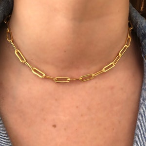 Rectangle link chain necklace, Paperclip chain, Gold filled or Sterling silver