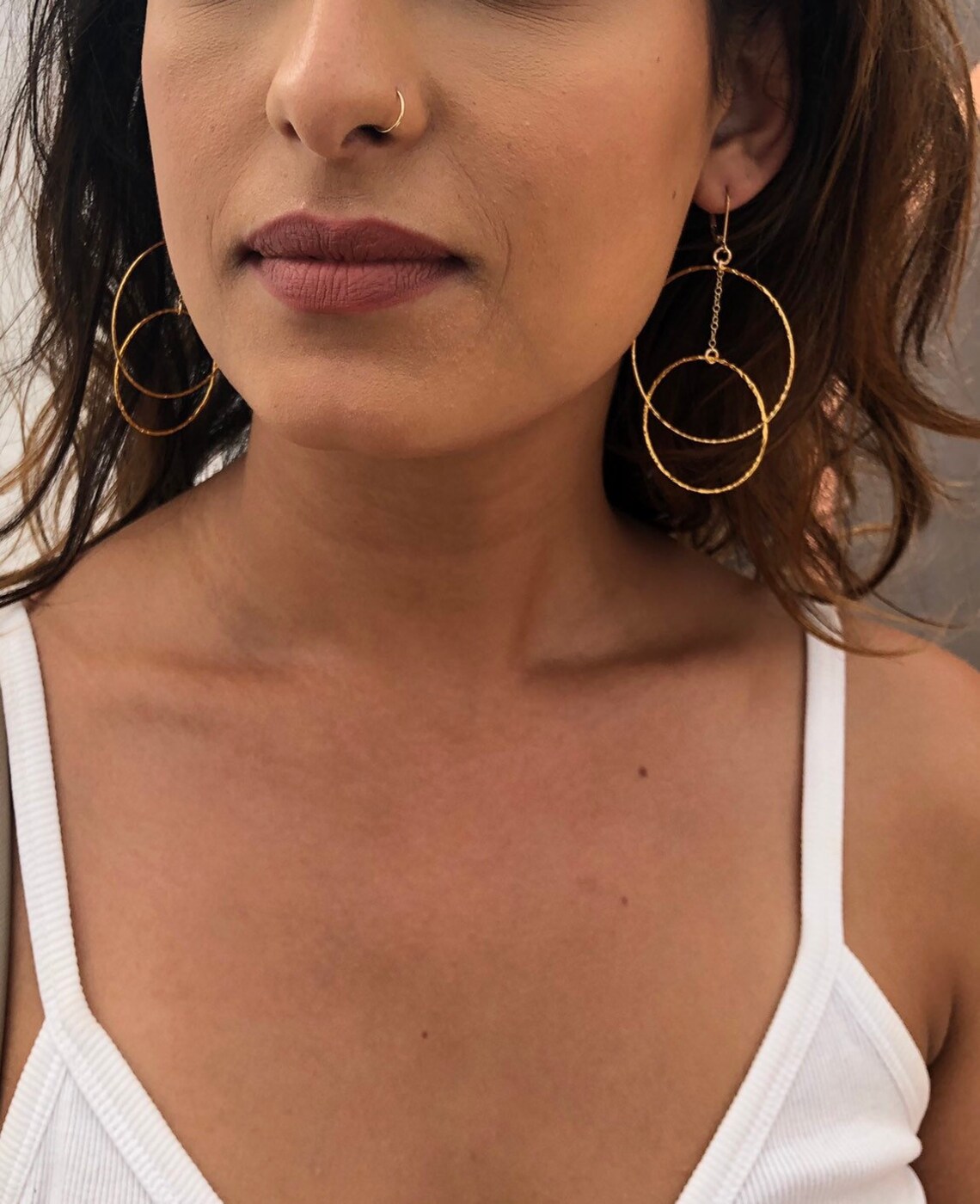 Double Hoop Dangle Earrings Gold or Silver Bold Hoop Etsy