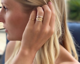 Hammered Gold Filled Stacking Rings: Thin Sterling Silver Bands