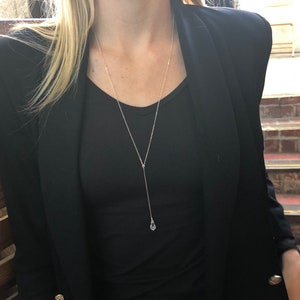 Long Y necklace with Swarovski crystal/ Long lariat/ Serling silver or Gold filled/ Minimalist