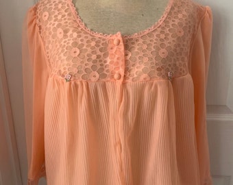 Vintage 1960s PROPER PRIDE Peach Baby Doll Jacket Top Lingerie Nightie - Size S