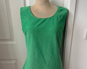 Vintage 1960s verde Lurex señoras Glittery Disco top sin mangas - Tamaño 10