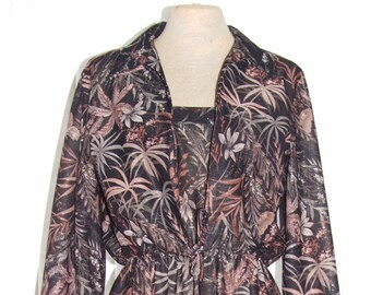 Vintage 1970s Two Piece Floral Print Suit (Dress & Cropped Jacket) - Size 10