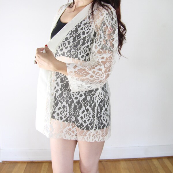 1980s White Lace Kimono Jacket
