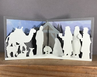 Nativity Card SVG Christmas Craft SVG Christian Holiday Greeting Card Religious SVG Paper Craft Nativity Scene Decoration
