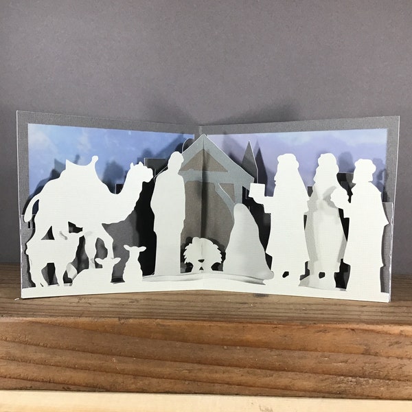 Nativity Card SVG Christmas Craft SVG Christian Holiday Greeting Card Religious SVG Paper Craft Nativity Scene Decoration