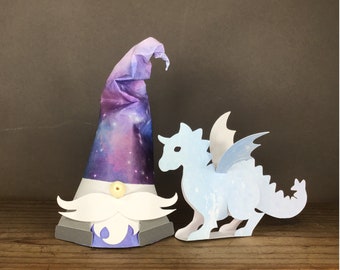 Gnome Wizard with Pet Dragon SVG