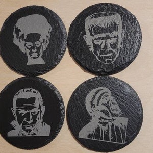 Classic horror laser engraved slate coaster set of 4