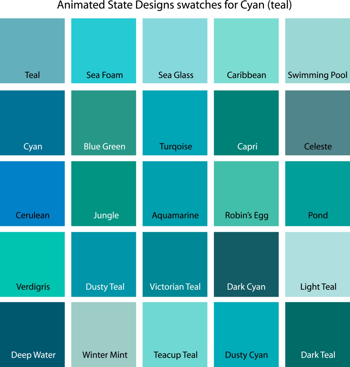 Color Swatches for Cyan, Yellow, Yellow-Green and Green