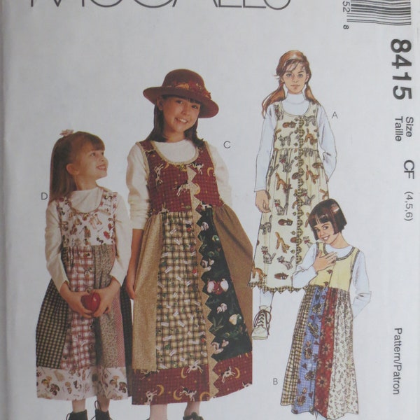 VINTAGE McCall's 8415  Child/Girl's Jumper Sizes 4, 5, 6 Front Button Gored Skirt Side seam pockets  Mix/Match Fabrics if desired UNCUT FF