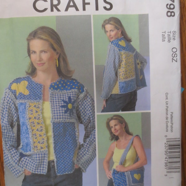 Misses Chenille Jacket and Tote Loose fitting self lined Exposed frayed seam allowances McCalls Crafts M4798 UNCUT FF