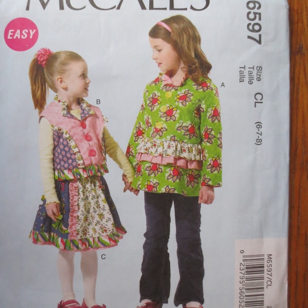 Children's/girls lined jacket and vest, Skirt- Easy McCalls M6597 sizes 6-7-8 Year is 2012 UNCUT FF